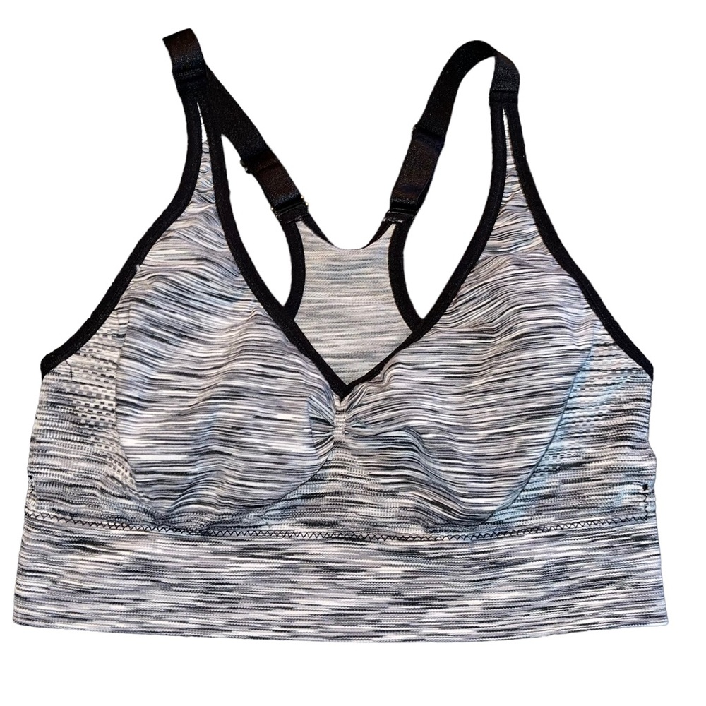 Goobie Women’s Sports Bra Full Size Black White Razor Back Adjustable Straps